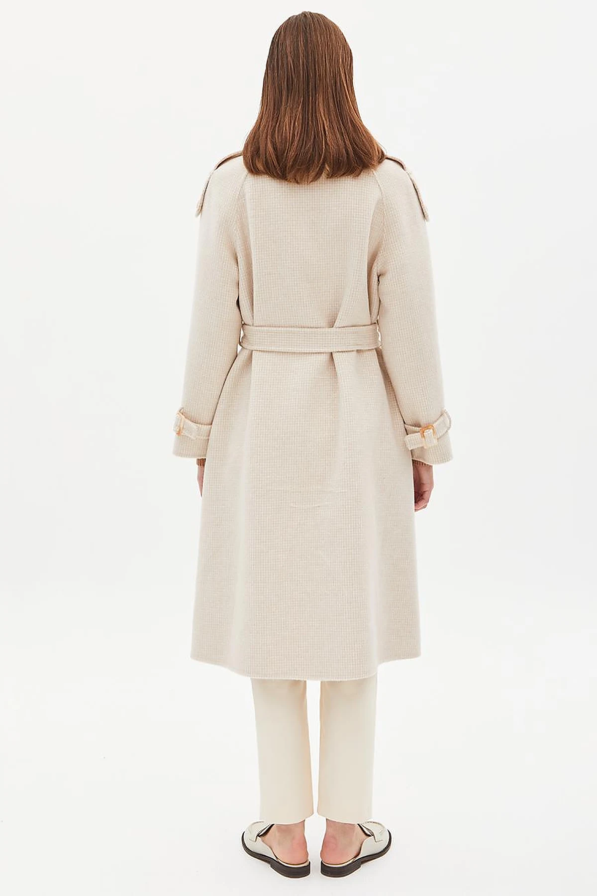 Premium High Collar Double Breasted Belted Stash Coat Cream