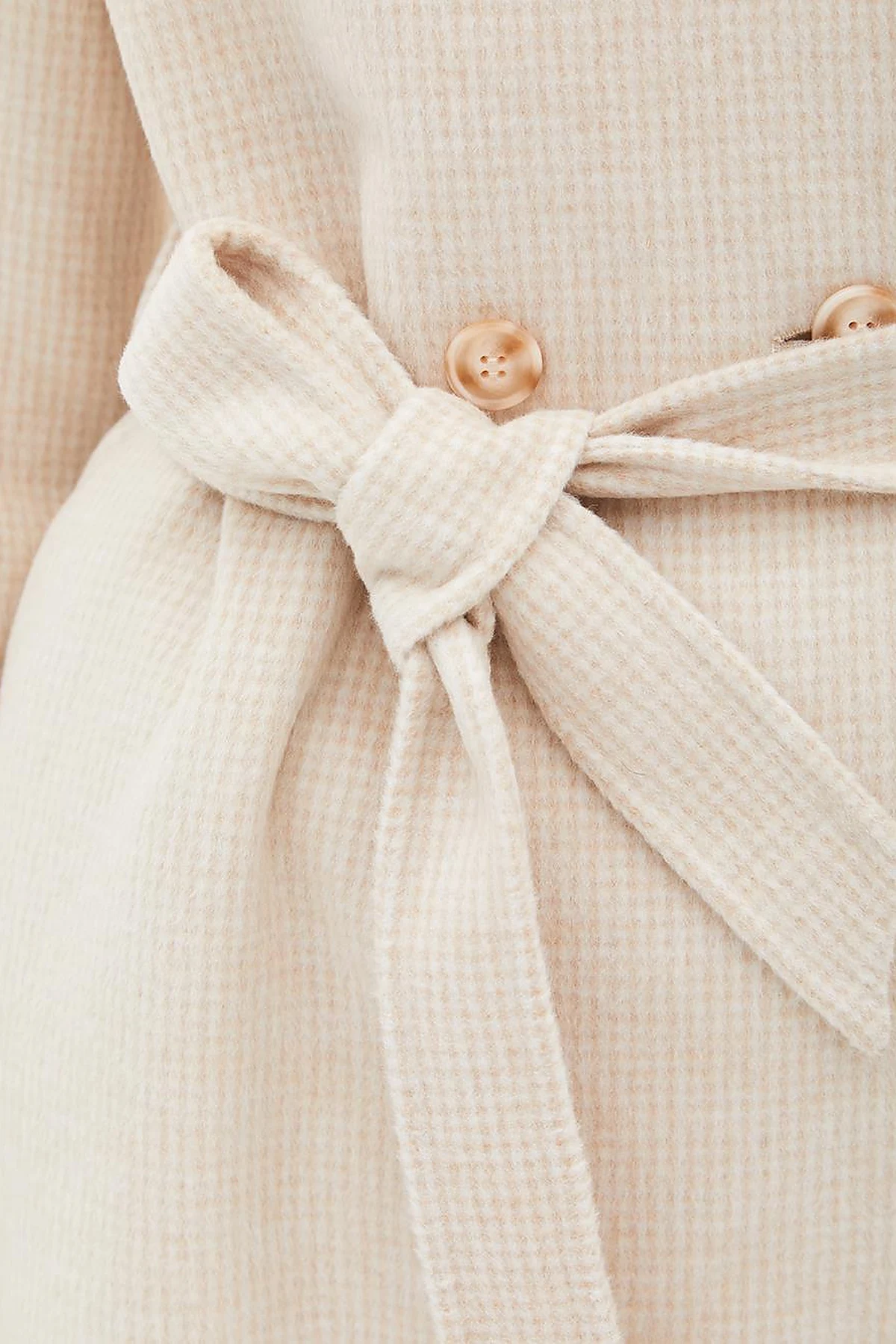 Premium High Collar Double Breasted Belted Stash Coat Cream