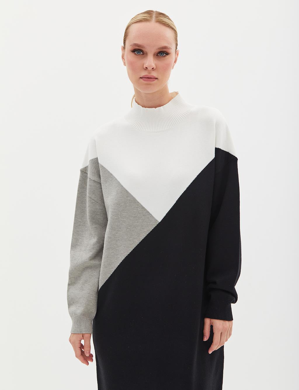 Exclusive Turtleneck Colorful Knitwear Dress Black