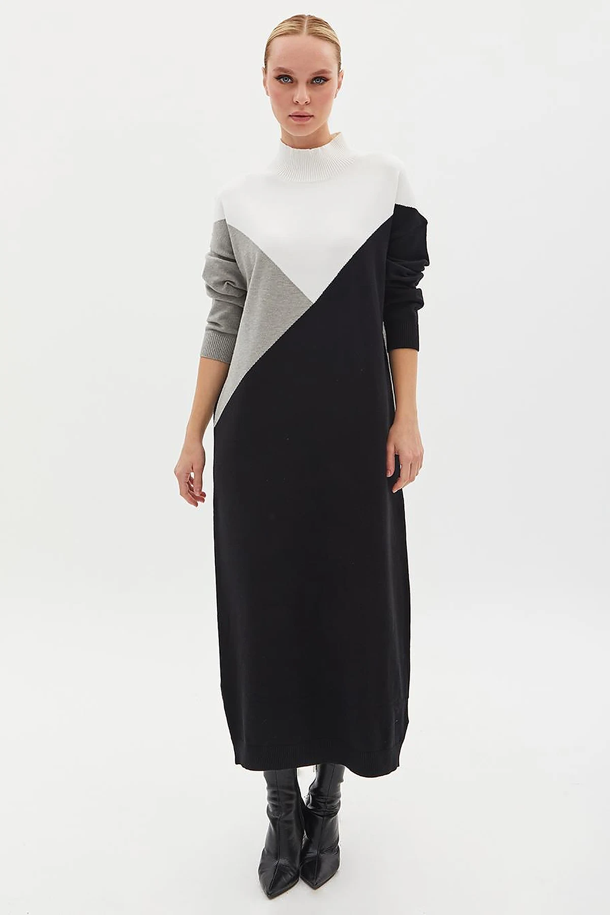 Exclusive Turtleneck Colorful Knitwear Dress Black