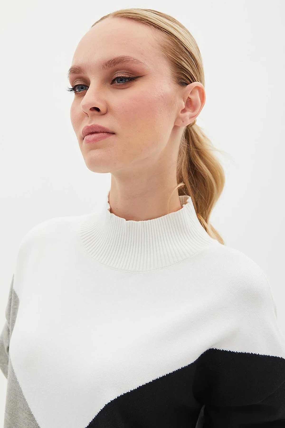 Exclusive Turtleneck Colorful Knitwear Dress Black