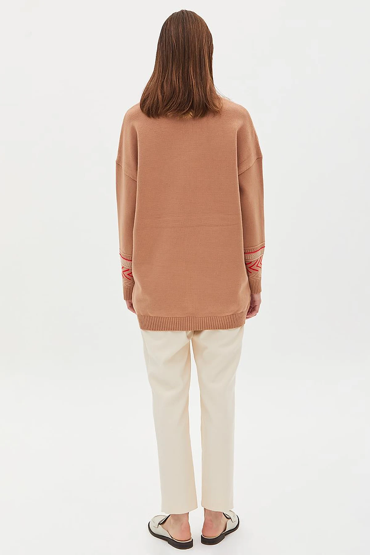Exclusive Mixed Patterned Fringed Knitwear Tunic Camel
