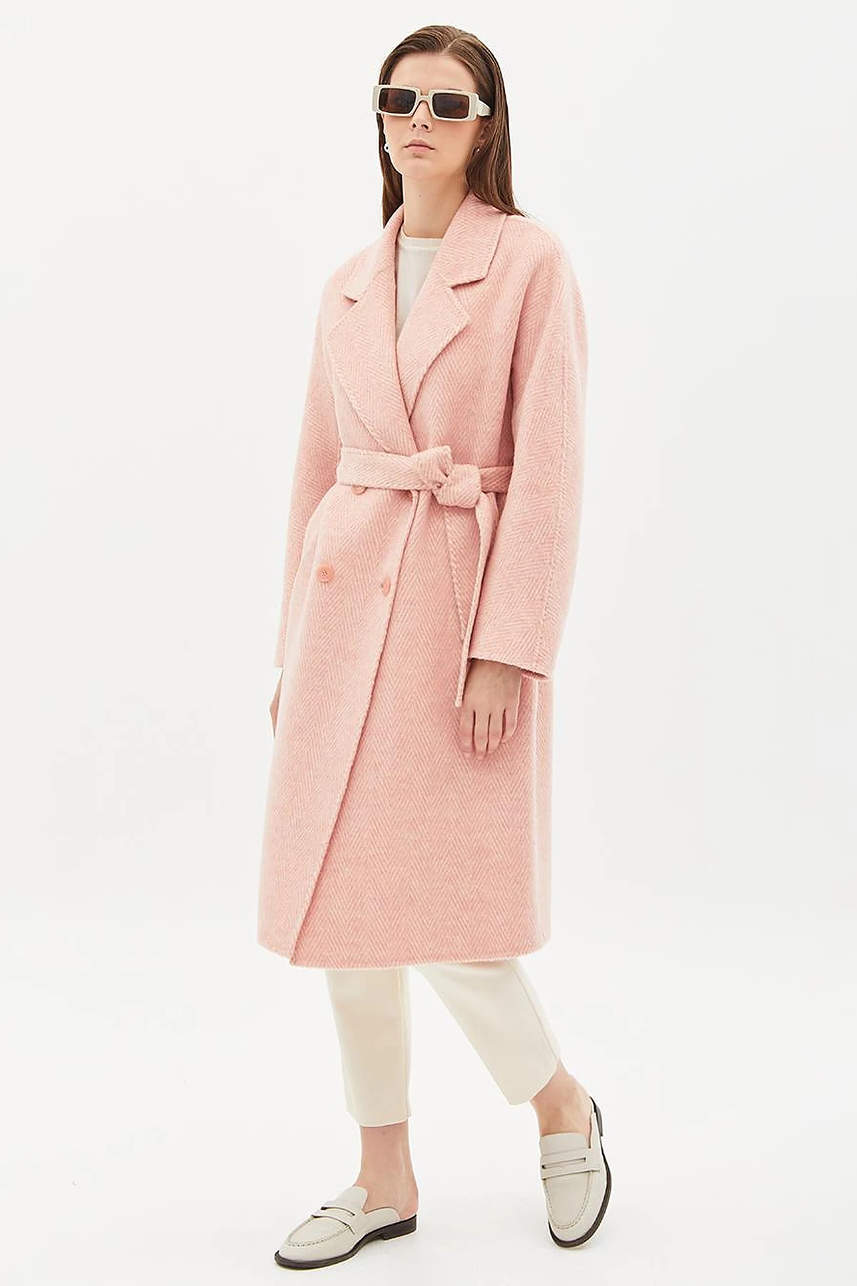 Premium Wool Men's Collar Belted Coat Powder