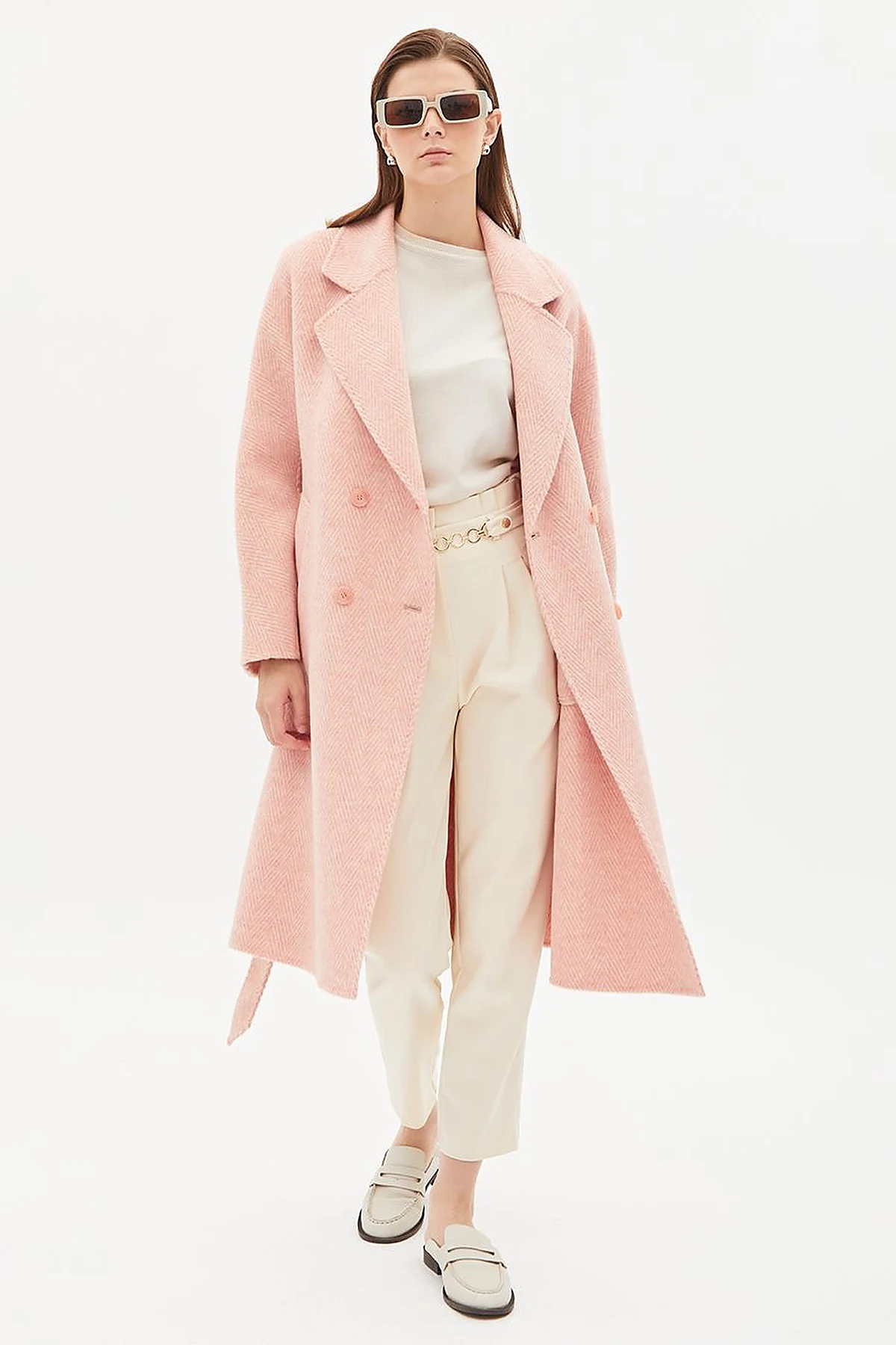 Premium Wool Men's Collar Belted Coat Powder