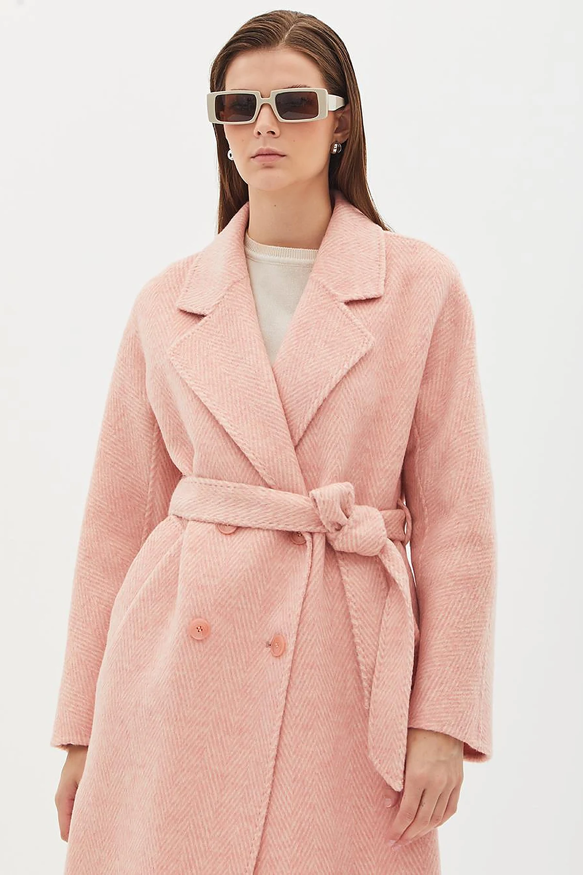 Premium Wool Men's Collar Belted Coat Powder