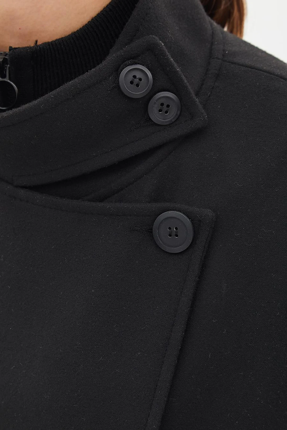 High Collar Buttoned Asymmetrical Coat Black