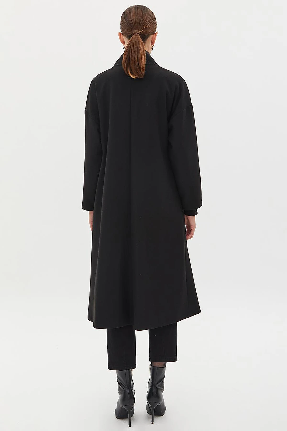 High Collar Buttoned Asymmetrical Coat Black
