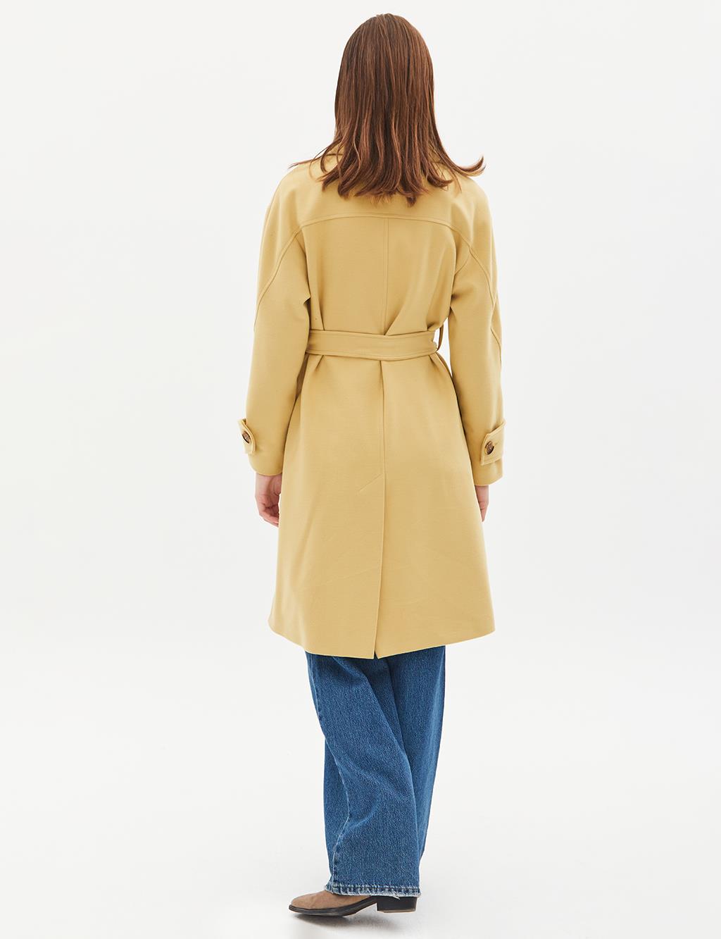 Low Shoulder Belted Cashew Coat Yellow