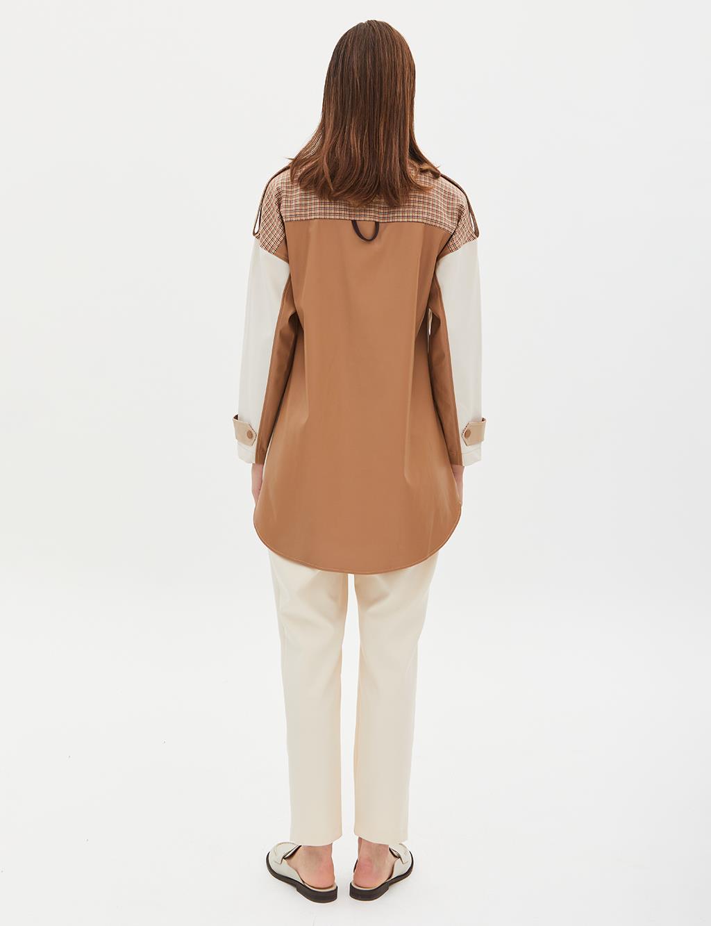 Colorful Faux Leather Snap Tunic Beige