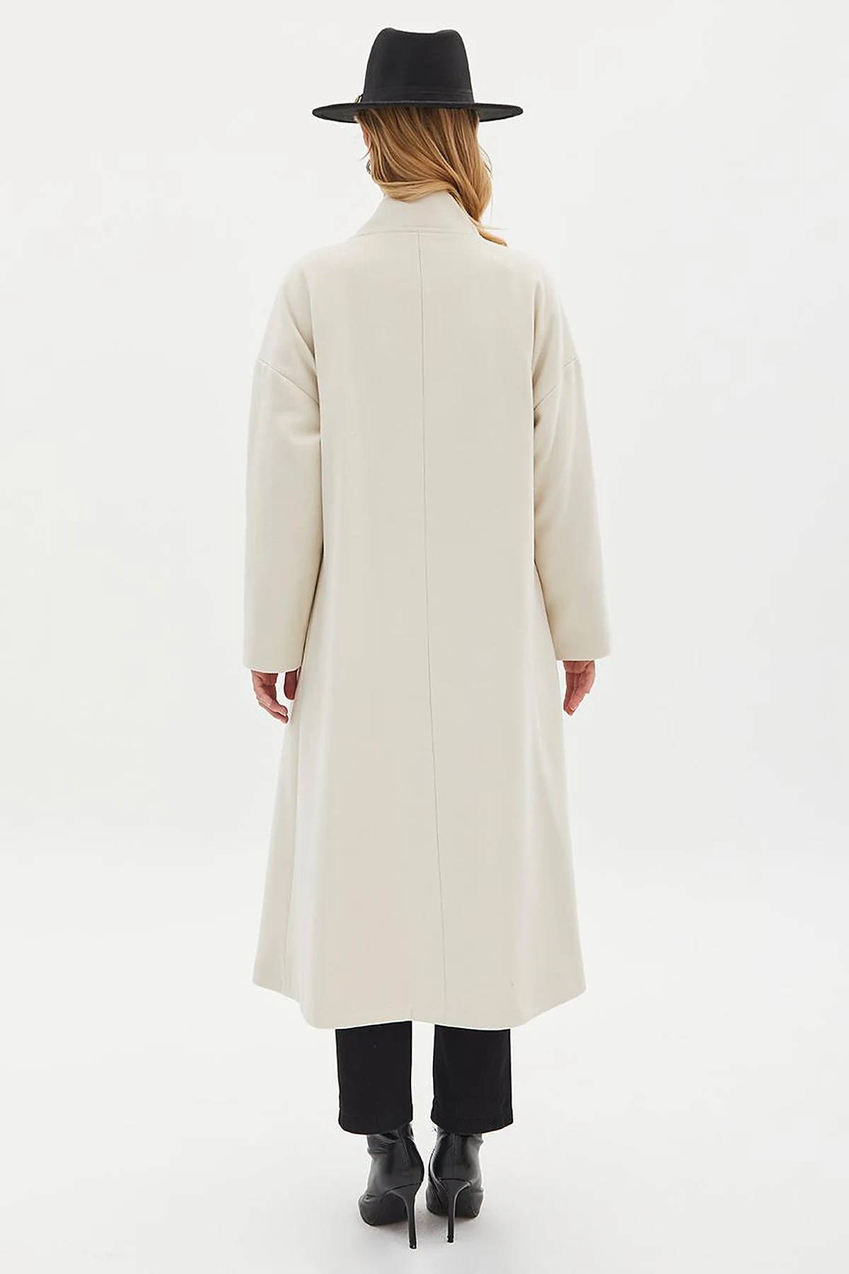 High Collar Buttoned Asymmetrical Coat Cream