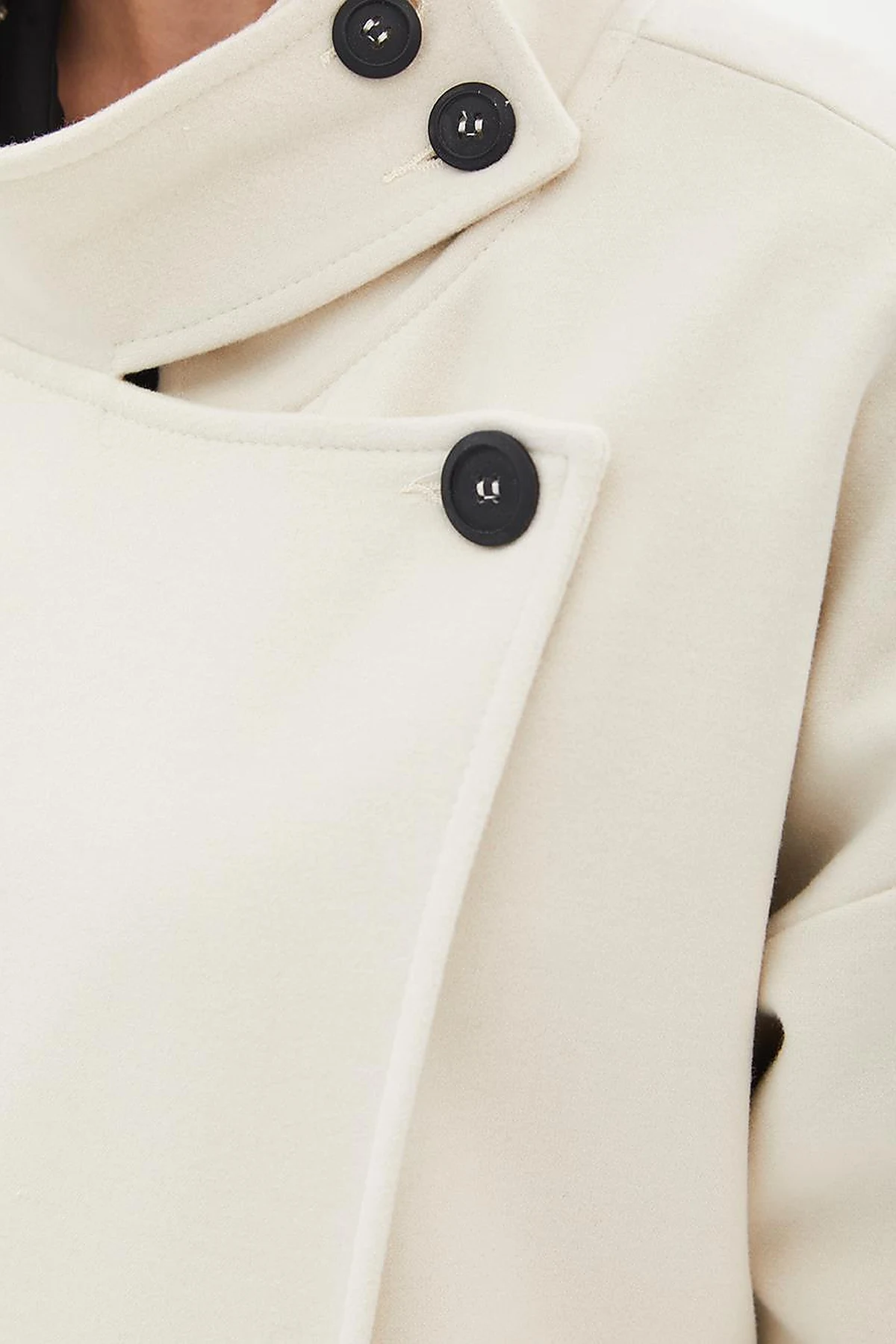 High Collar Buttoned Asymmetrical Coat Cream