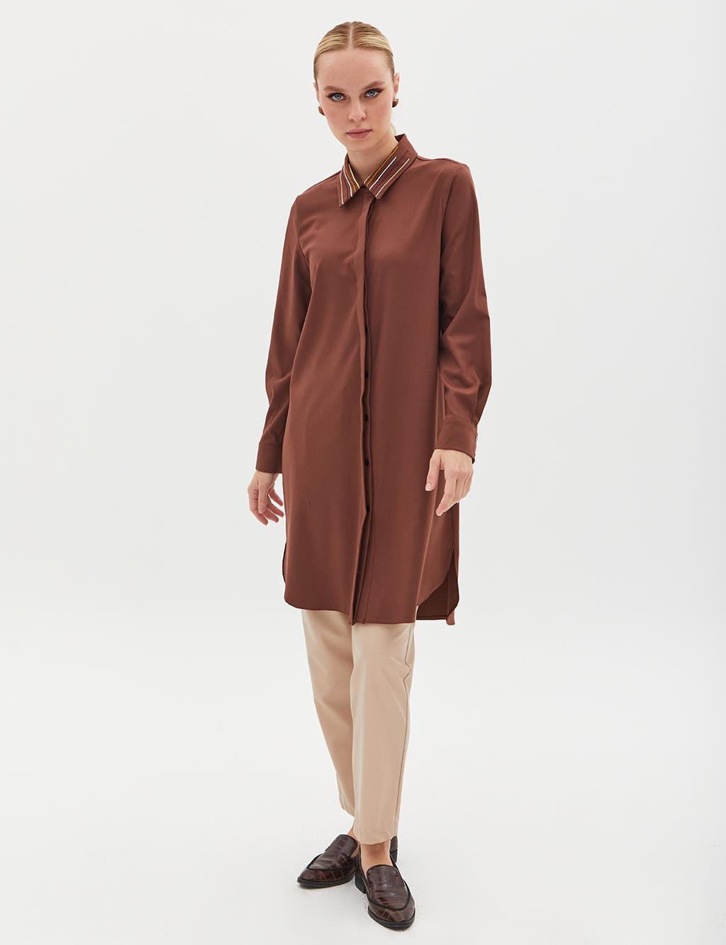Woven Design Stamp Tunic Brown