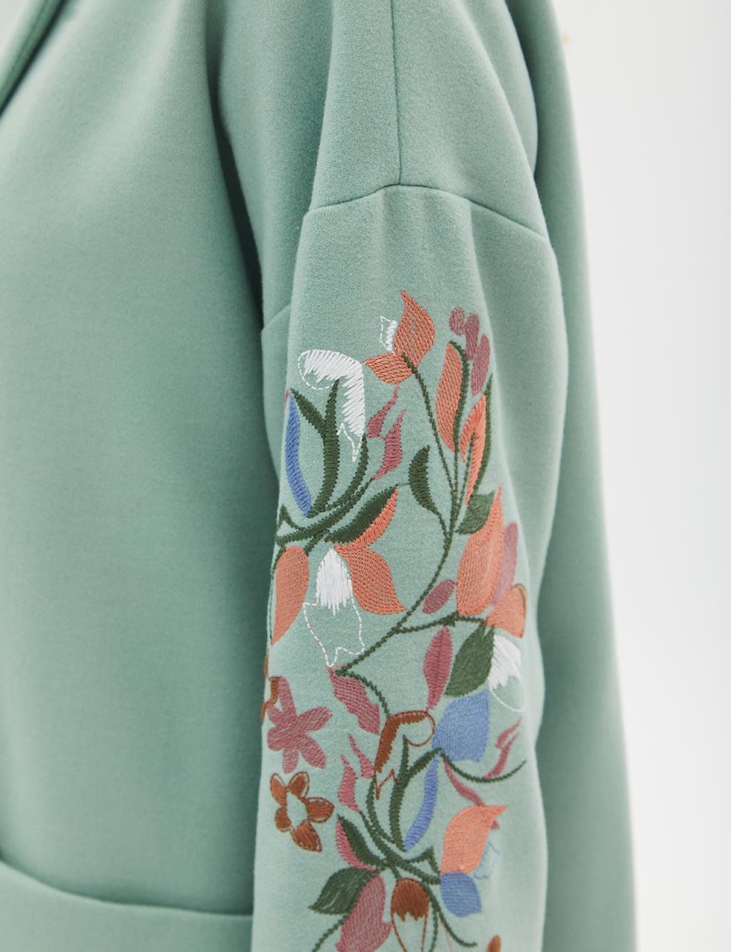 Buttoned Floral Embroidered Coat Ice Green