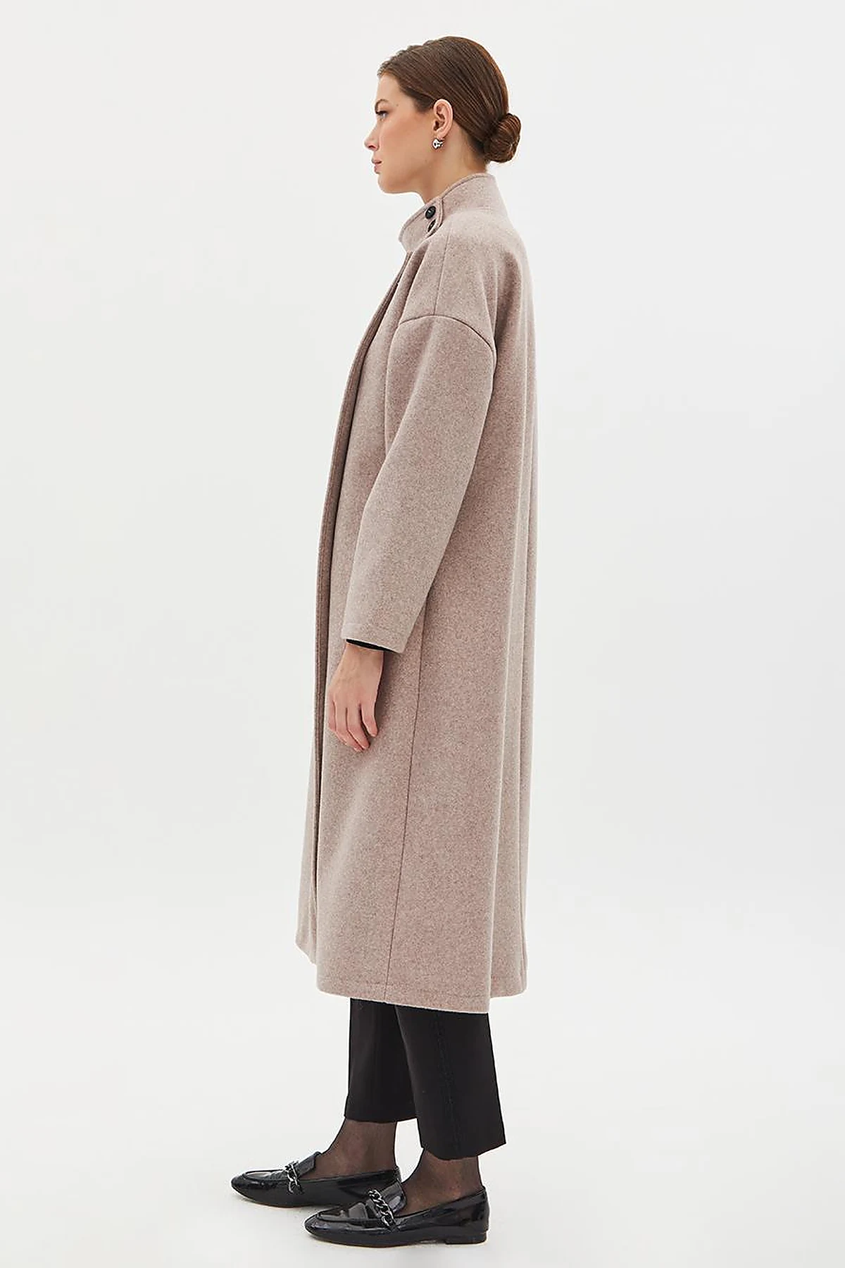 High Collar Buttoned Asymmetrical Coat Mink