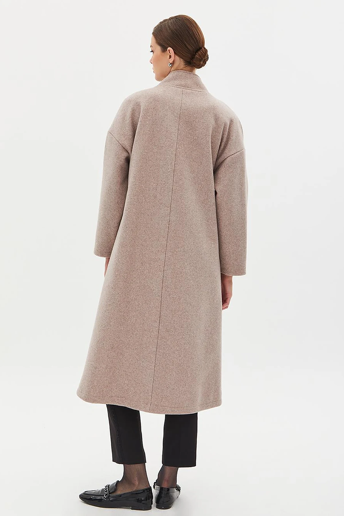 High Collar Buttoned Asymmetrical Coat Mink