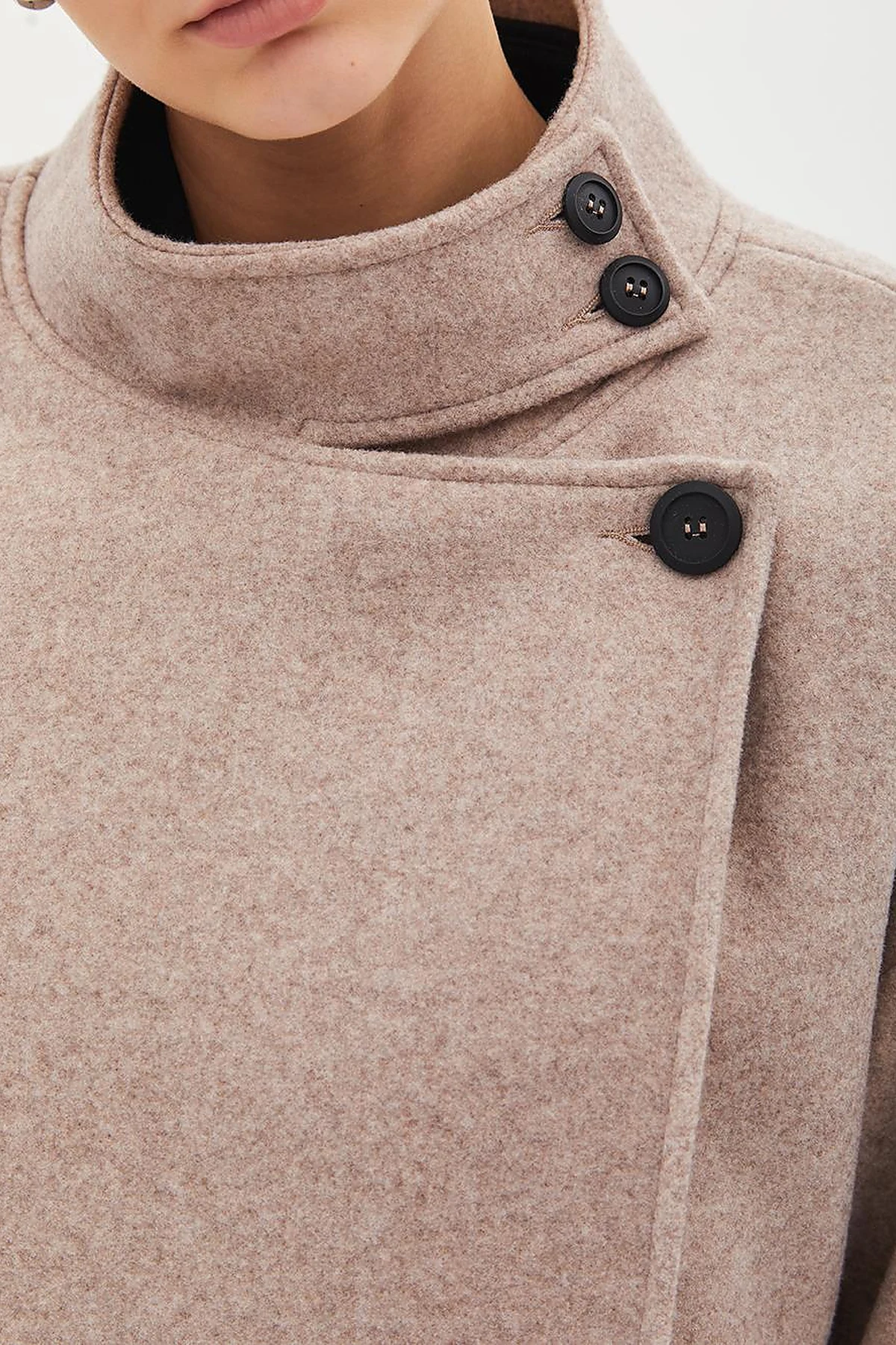 High Collar Buttoned Asymmetrical Coat Mink