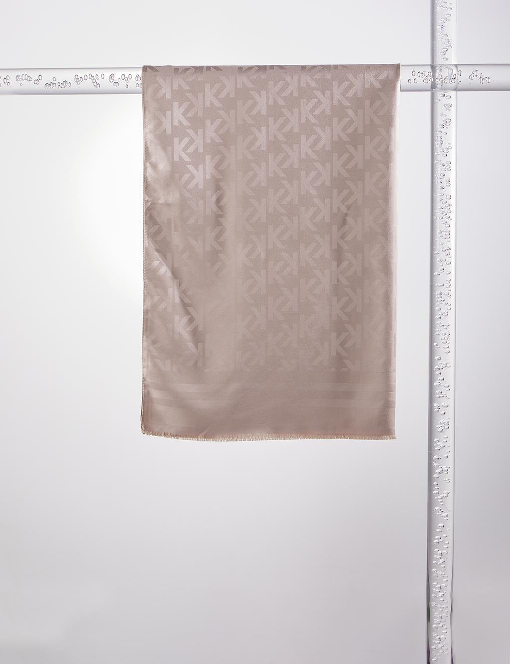 Silk Blend Jacquard Monogram Patterned Shawl Beige