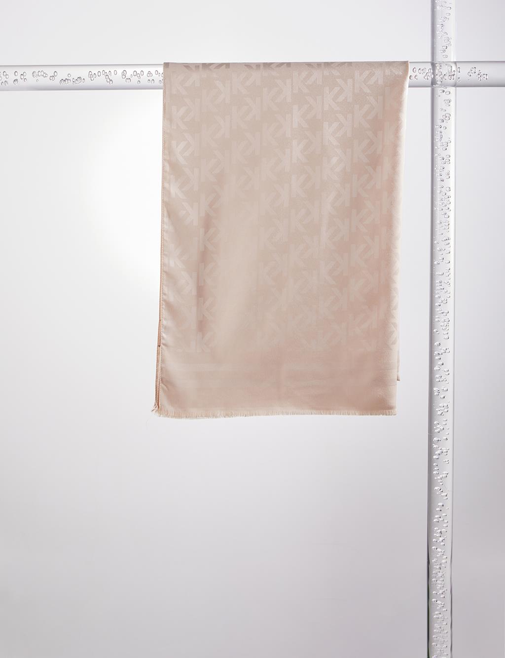 Silk Blend Jacquard Monogram Patterned Shawl Cream