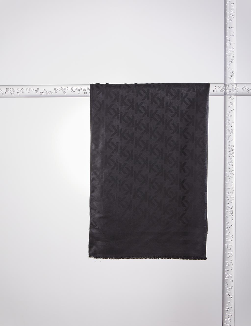 Silk Blend Jacquard Monogram Patterned Shawl Black