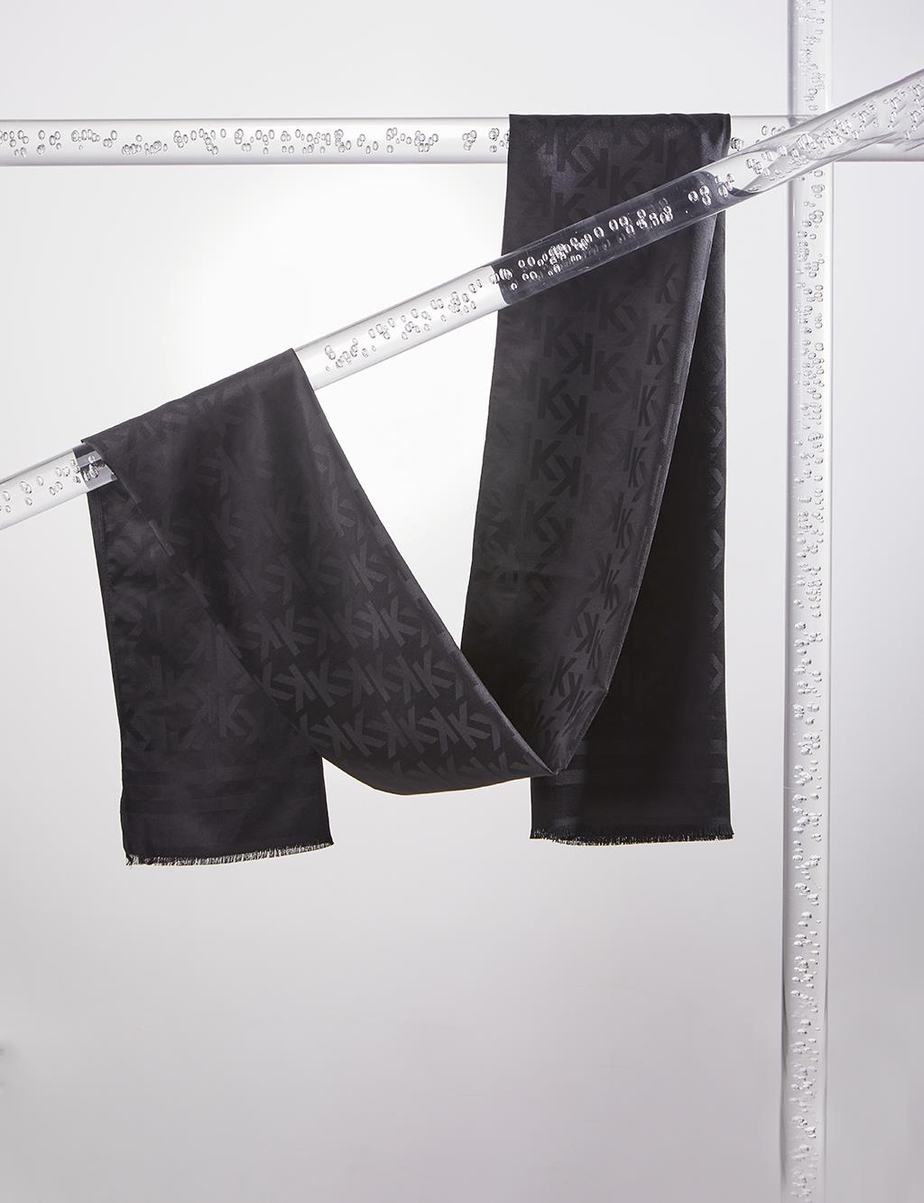 Silk Blend Jacquard Monogram Patterned Shawl Black