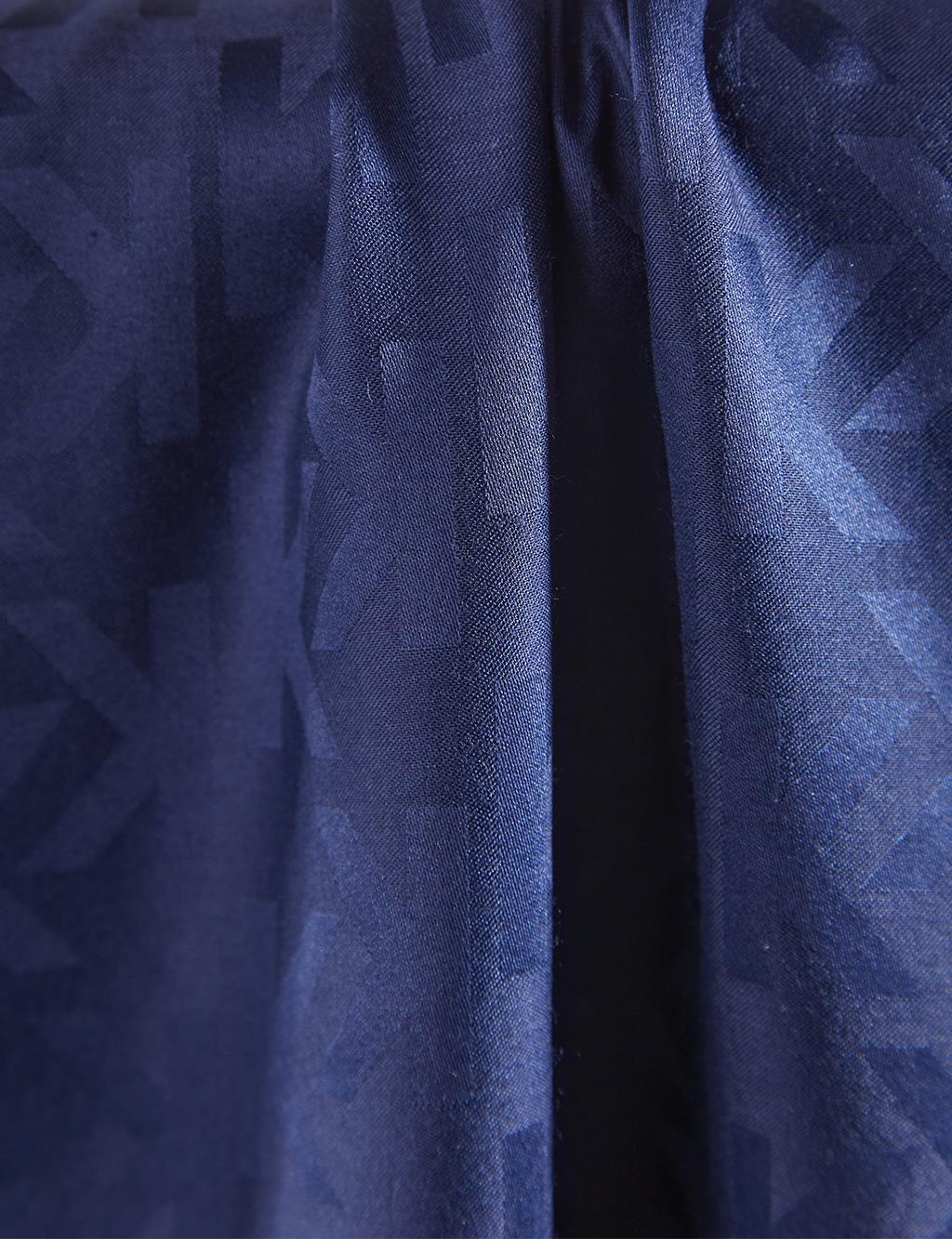 Silk Blend Jacquard Monogram Patterned Shawl Navy Blue