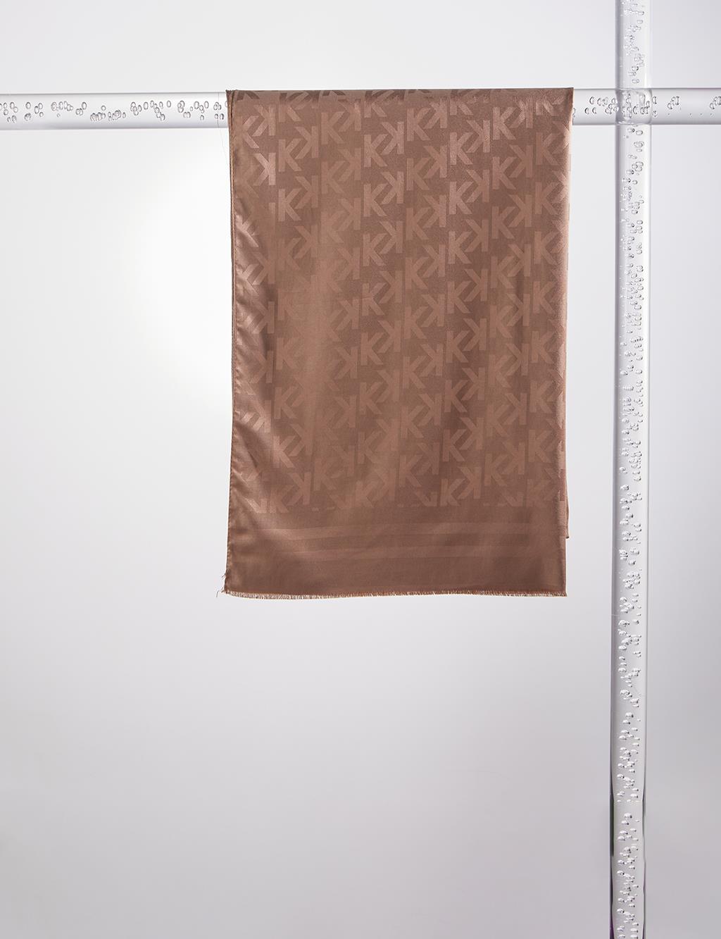 Silk Blend Jacquard Monogram Patterned Shawl Dark Brown