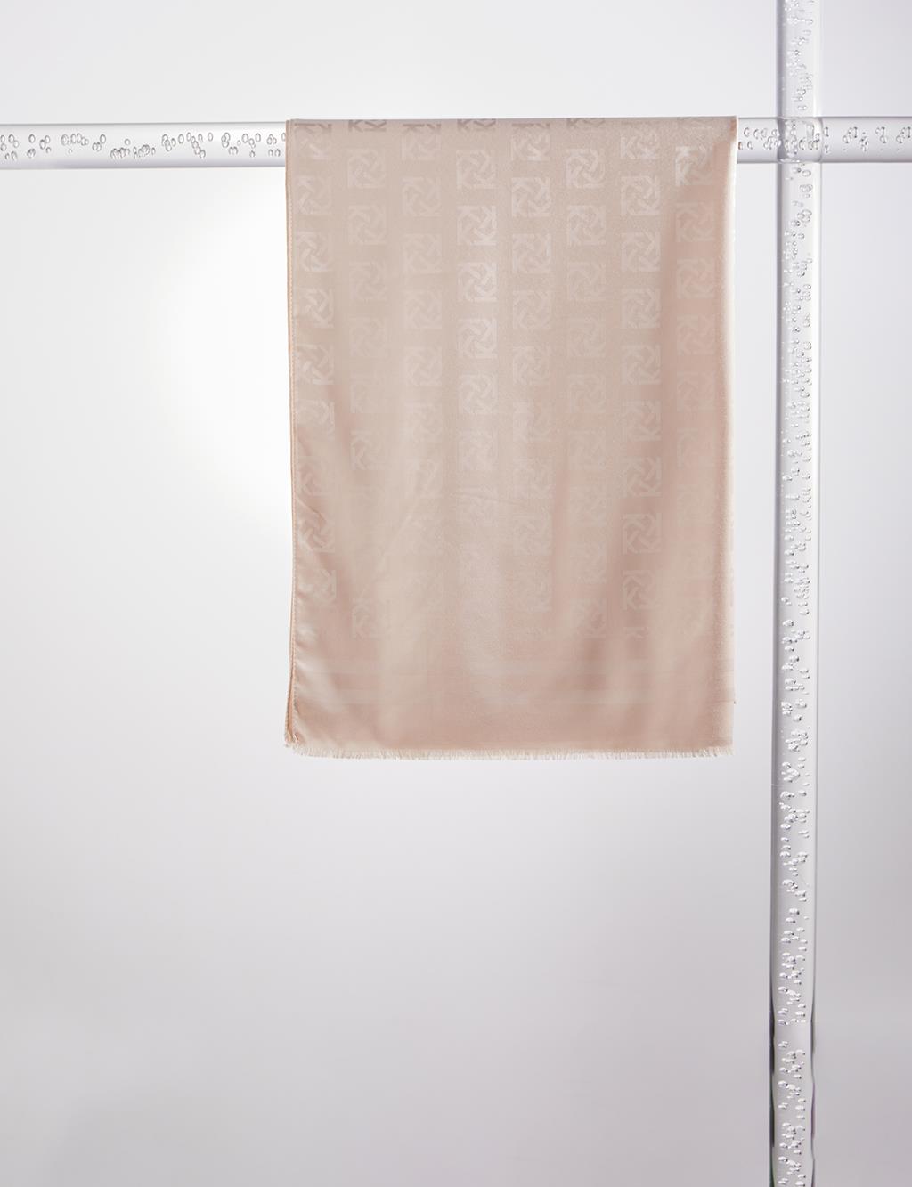 Silk Blend Jacquard Logo Patterned Shawl Cream