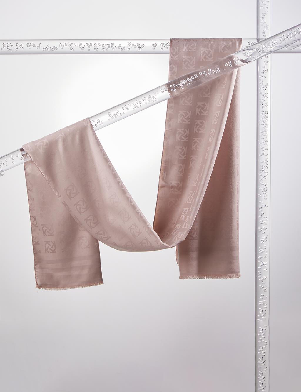Silk Blend Jacquard Logo Patterned Shawl Mink