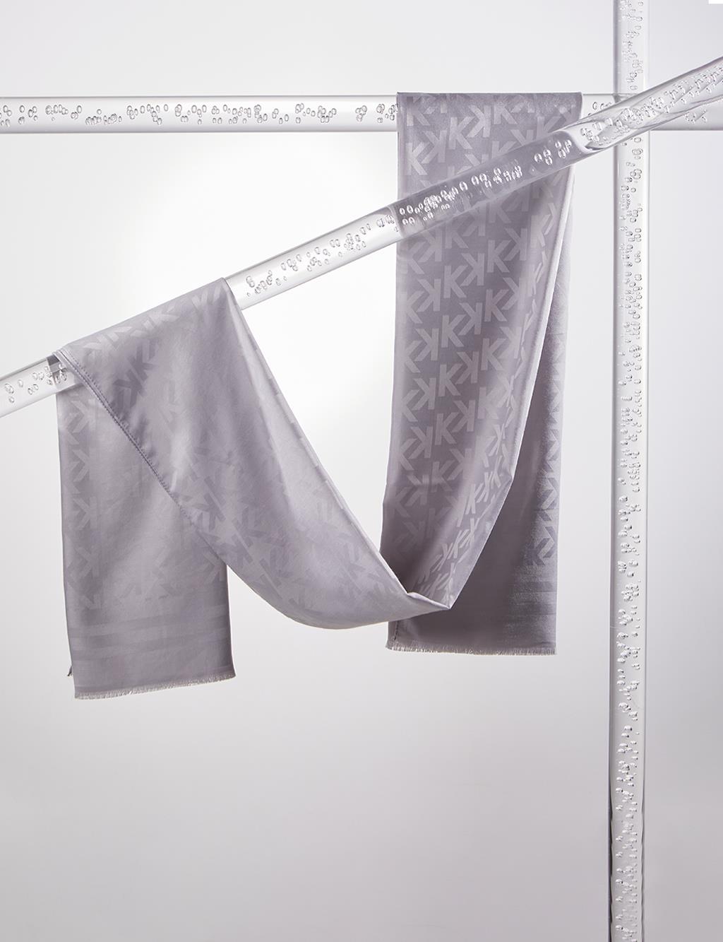 Silk Blend Jacquard Monogram Patterned Shawl Gray