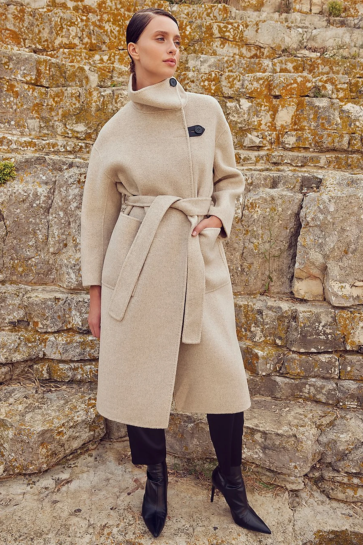 Premium Wool Double-Breasted Coat - Cream
