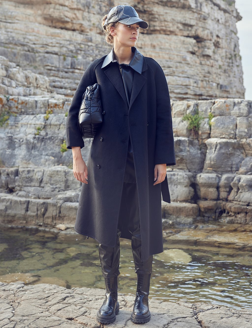 Premium Wool Belted Coat Black