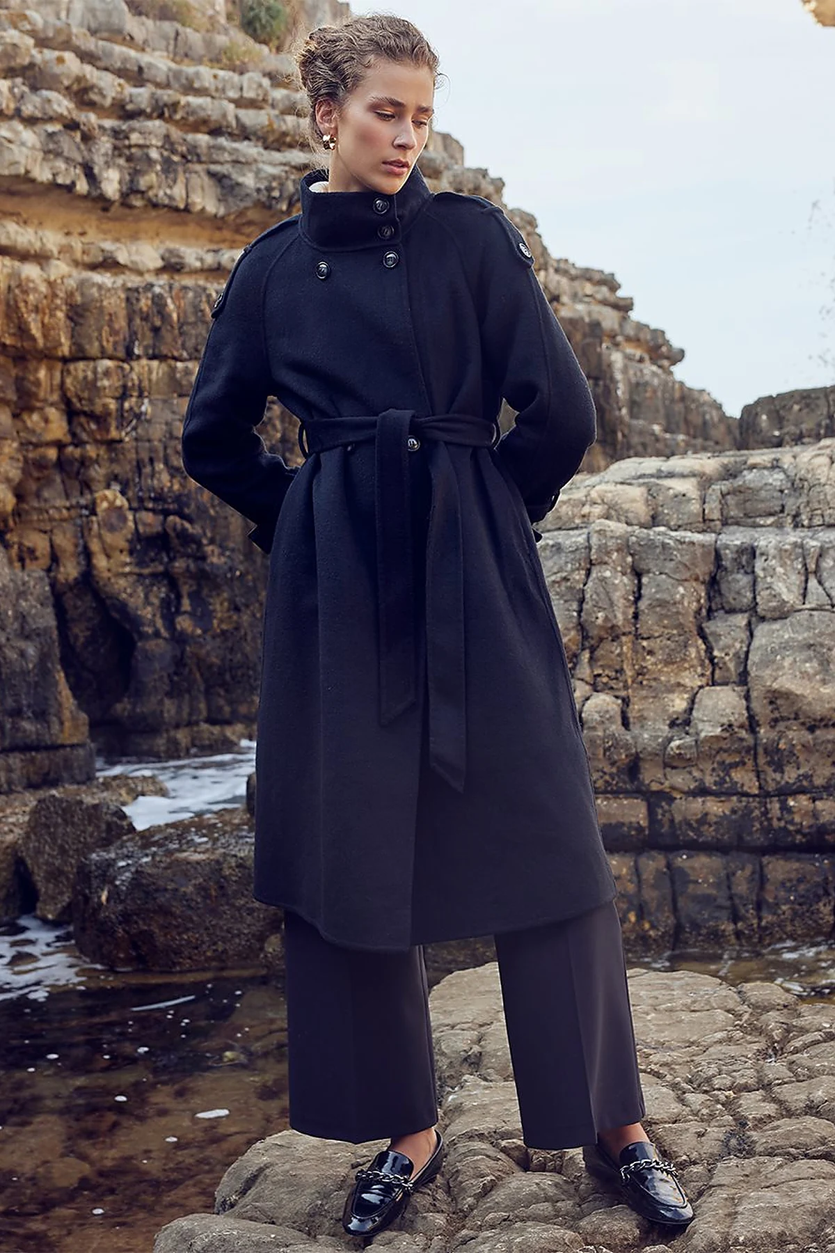 Premium Wool Stand Collar Coat Black
