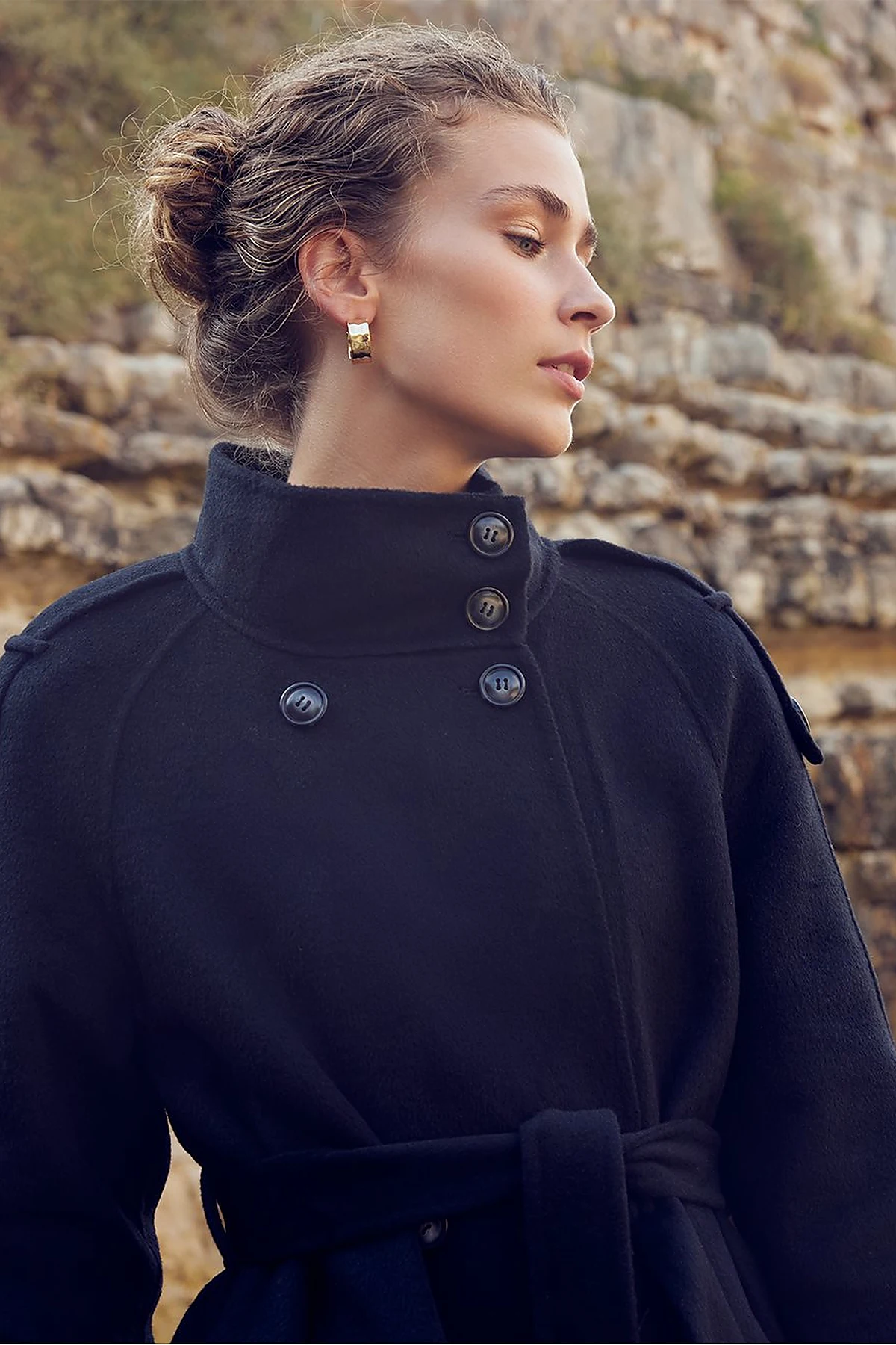 Premium Wool Stand Collar Coat Black