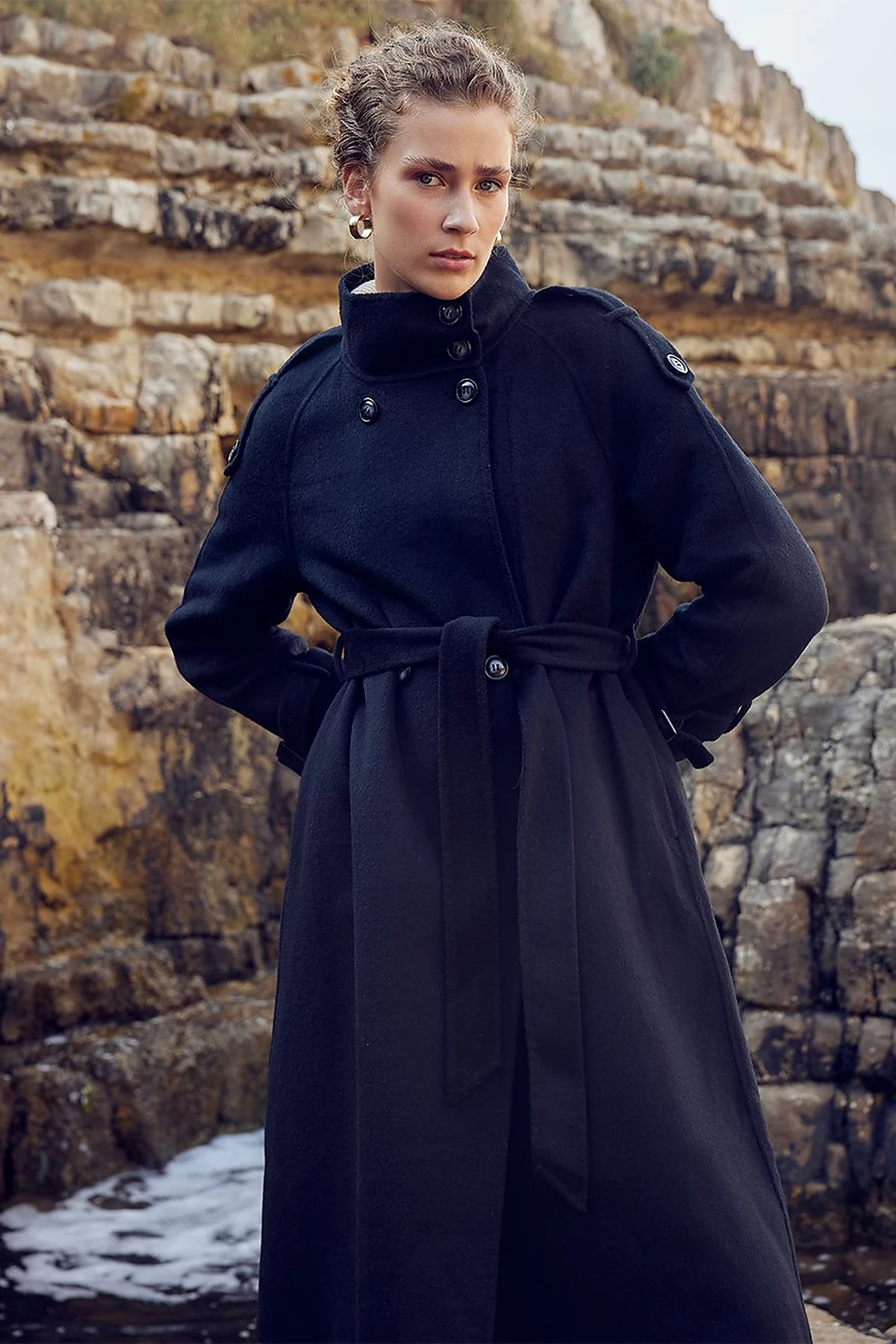 Premium Wool Stand Collar Coat Black
