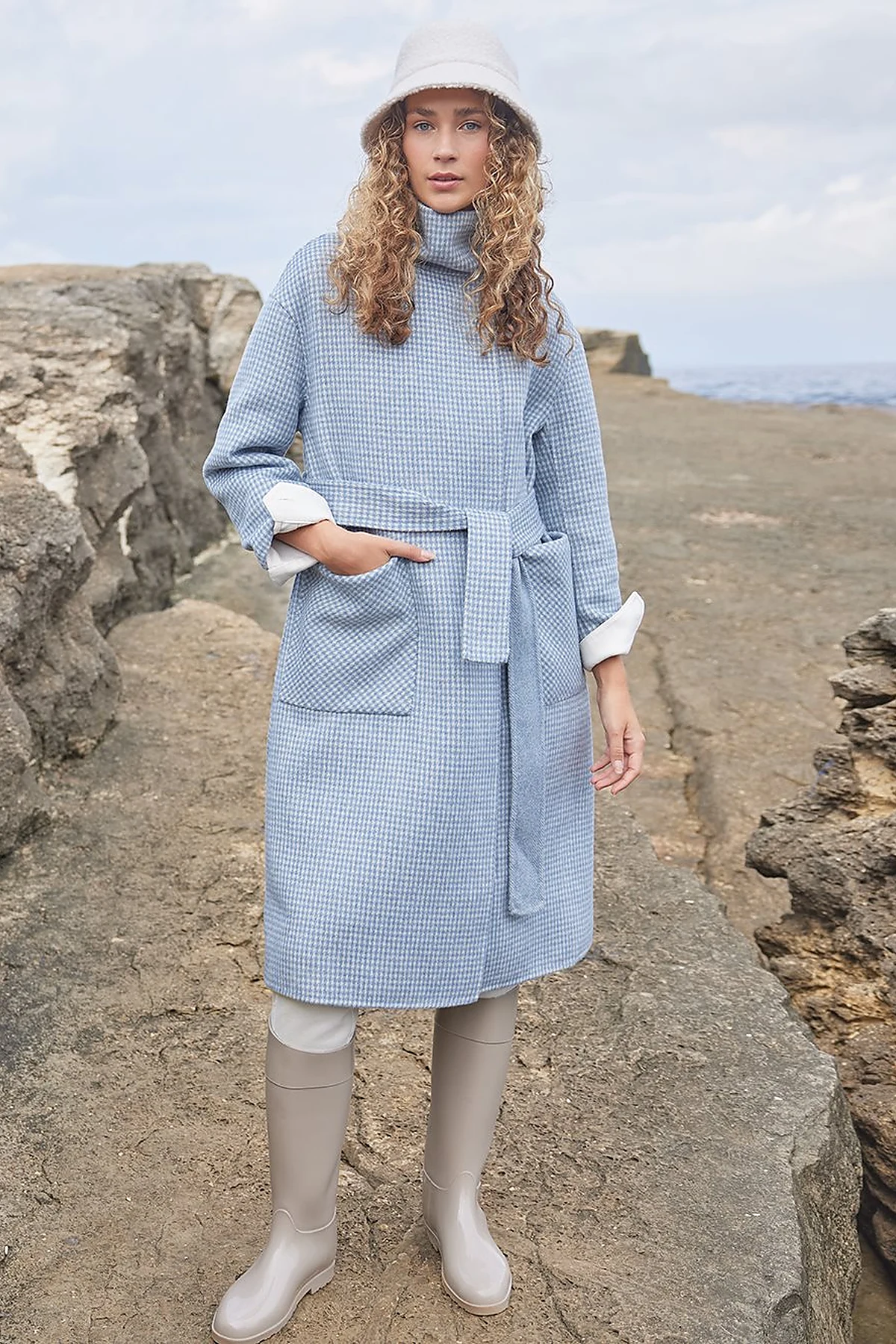 Premium Wool Double-Sided Coat Aviator Blue