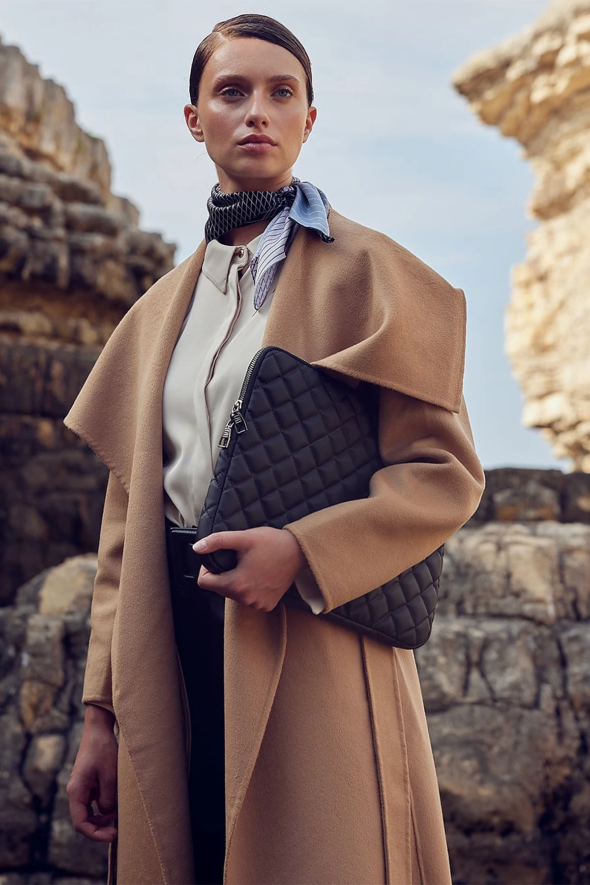 Premium Wool Wide Lapel Cashmere Coat Camel