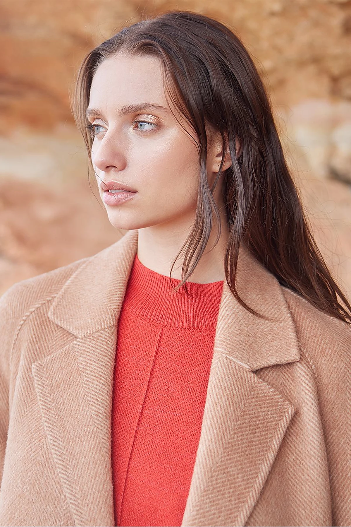 Premium Wool Raglan Sleeve Belted Coat Camel