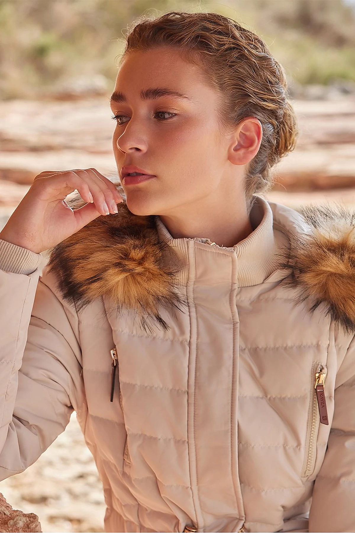Goose Feather Filled Long Coat Cream