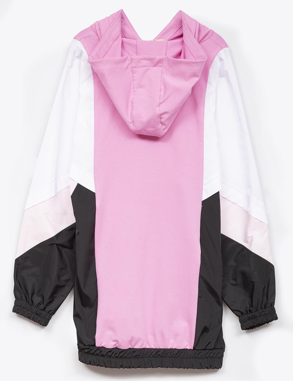  Hooded Elasticized Ribbed Sweatshirt in Candy Pink