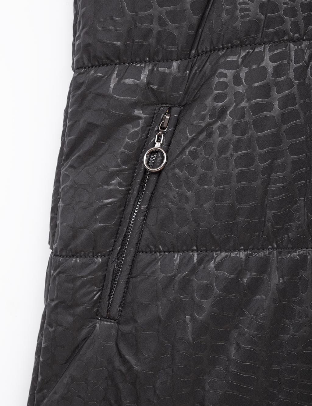 Removable Hooded Leather Patterned Vest Black