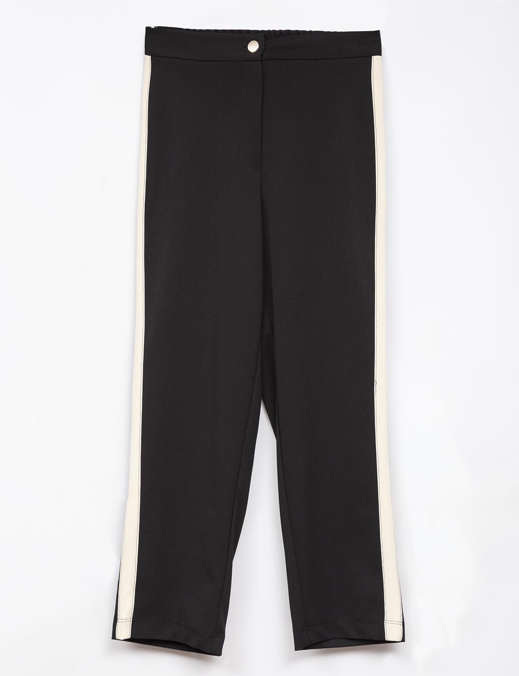 Elastic Waist with Side Stripe Detail Pants in Black