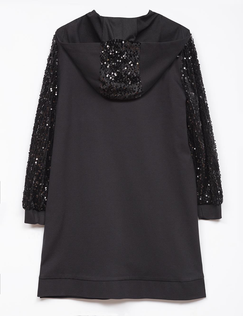 Hooded Sequined Tunic Black