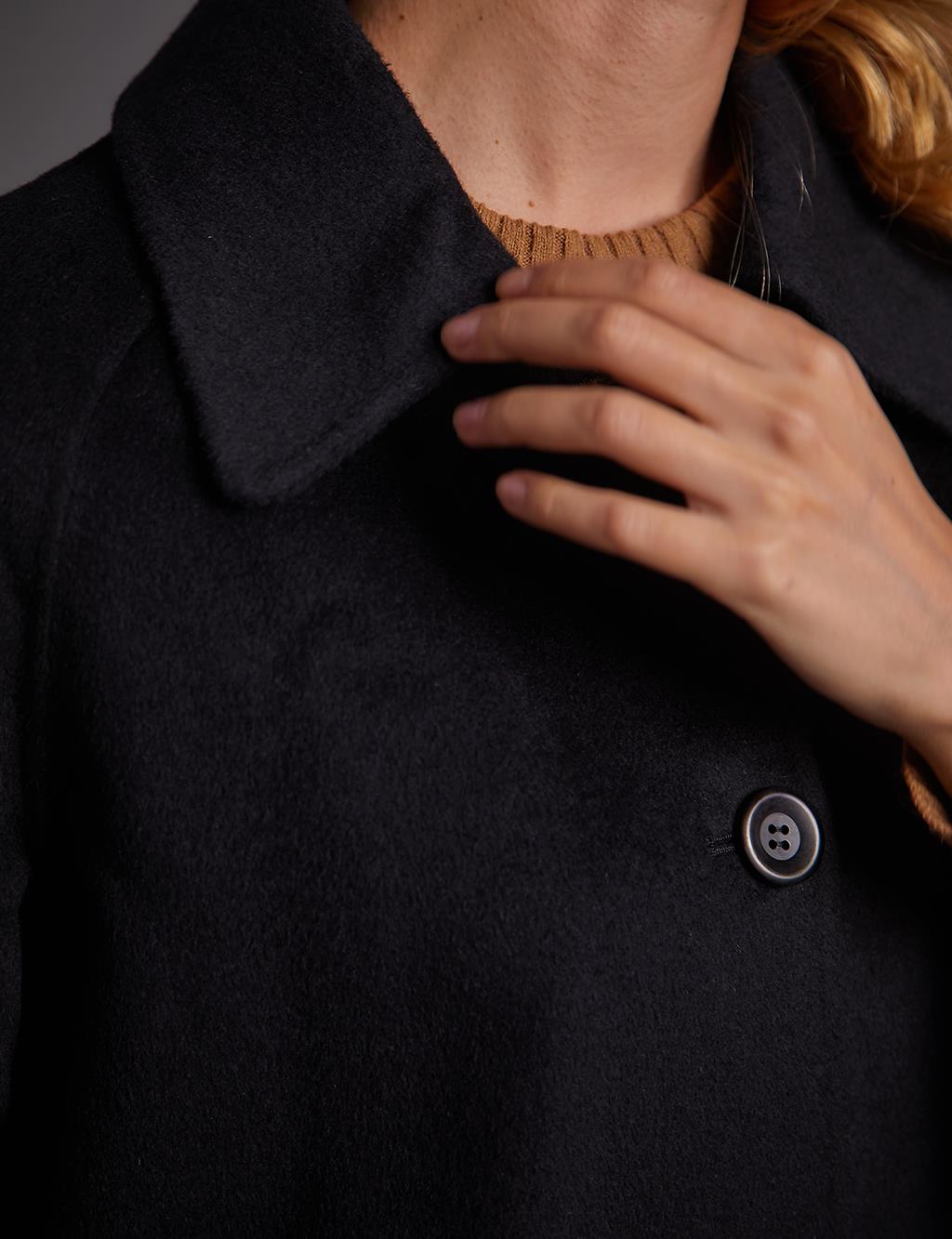 Premium Wool Buttoned Wide Collar Coat Black
