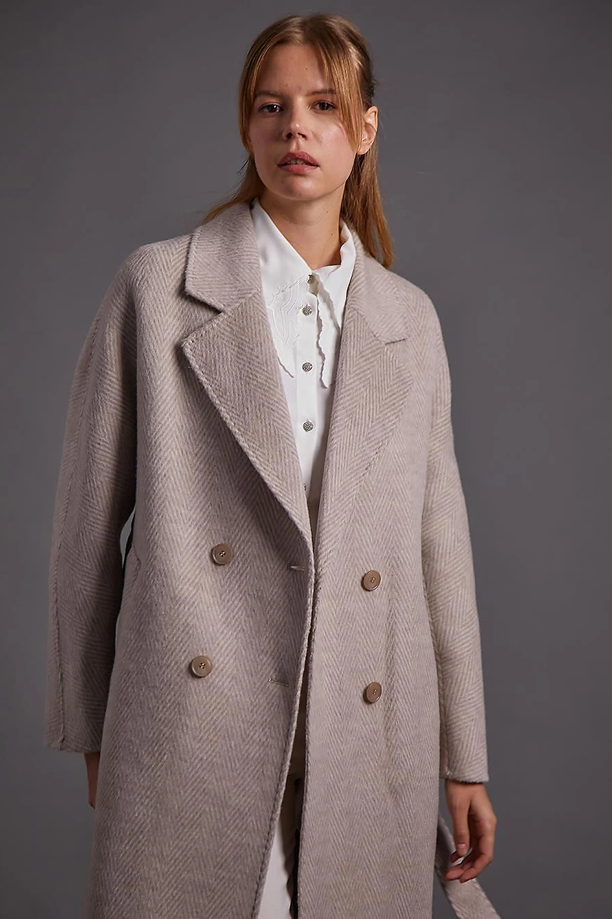 Premium Wool Men's Collar Belted Coat Mink