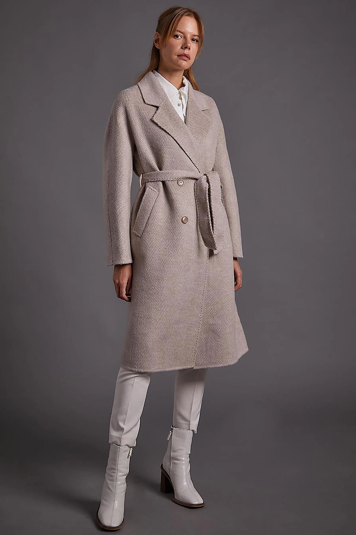 Premium Wool Men's Collar Belted Coat Mink