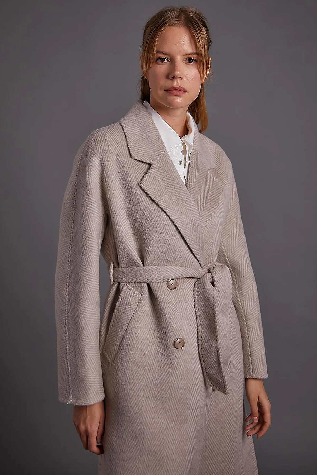 Premium Wool Men's Collar Belted Coat Mink