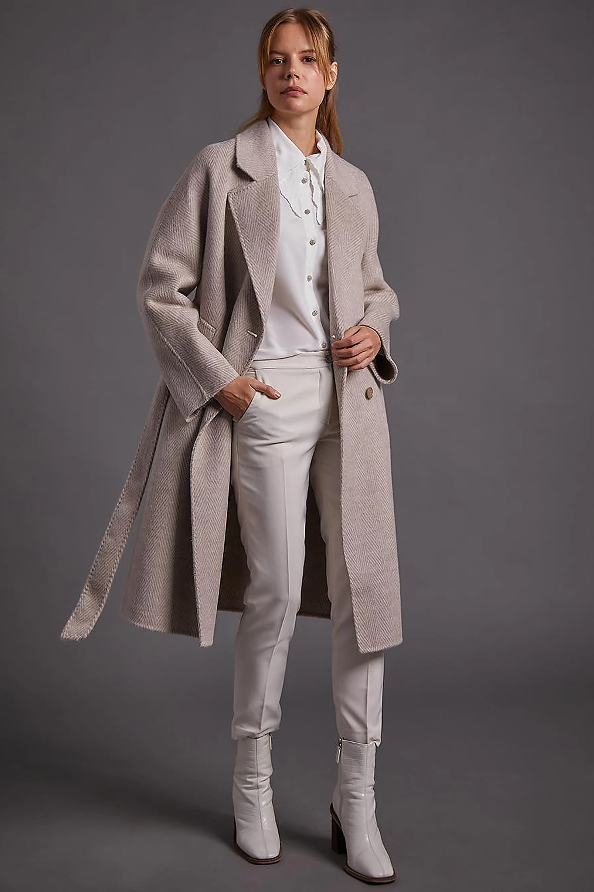 Premium Wool Men's Collar Belted Coat Mink