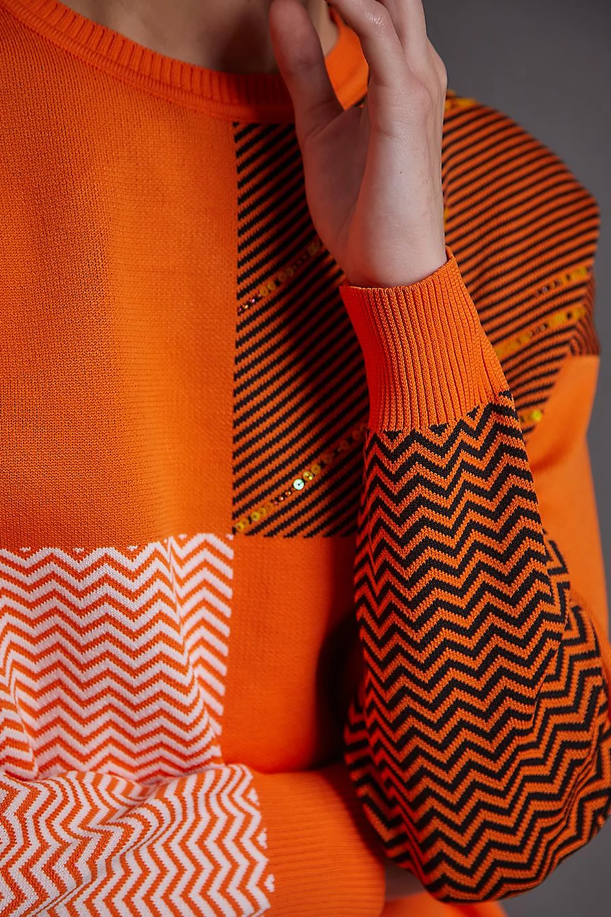 Soyut Desen Sıfır Yaka Triko Tunik Orange