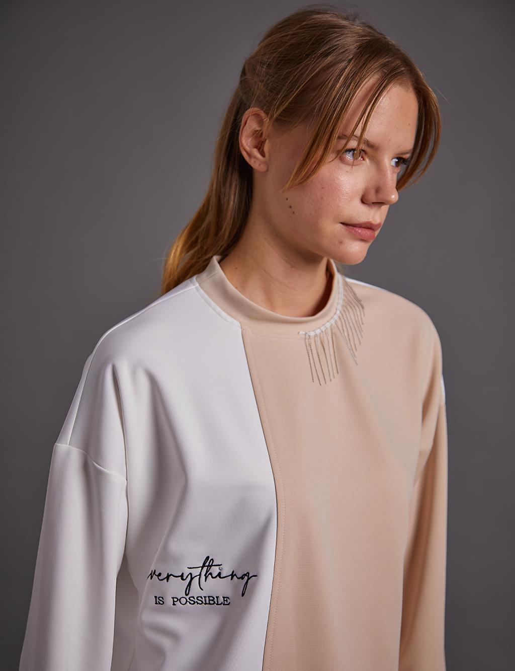 Garnished Skirt Double Suit Beige