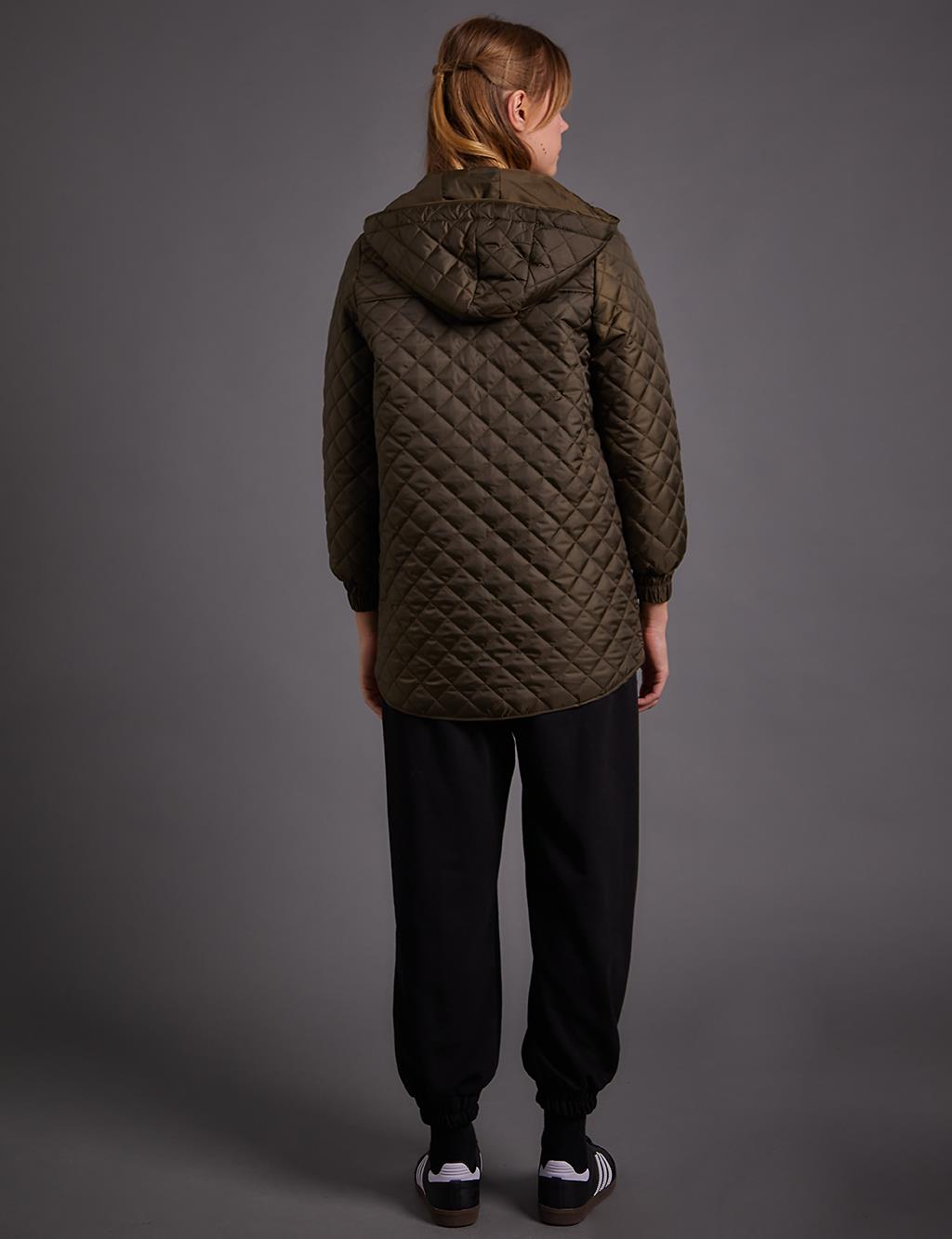 Baklava Pattern Quilted Sweatshirt Khaki